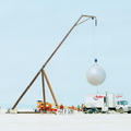Giant metal ball with thousands of toothbrush spikes