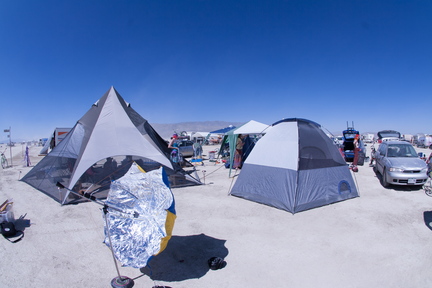 Our camp set up, with living room dome and solar cooker.